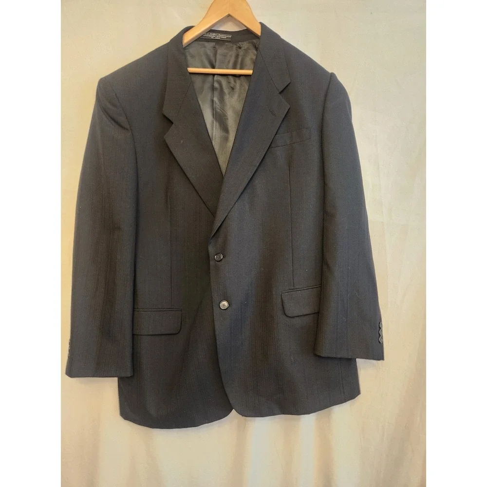 Dario Di Napoli Suit Jacket Mens 48L Gray Polyester Wool Stripe‎ Big & Tall USA